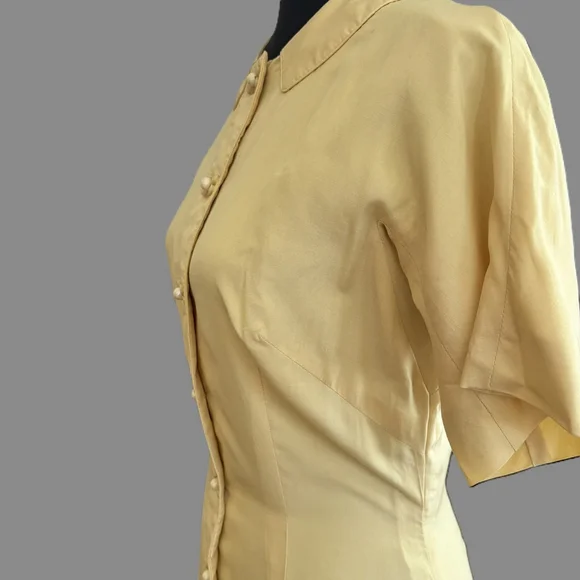 Dynasty for Ambrosine Yellow Silk Pencil Dress Vintage 12 - Picture 10 of 11